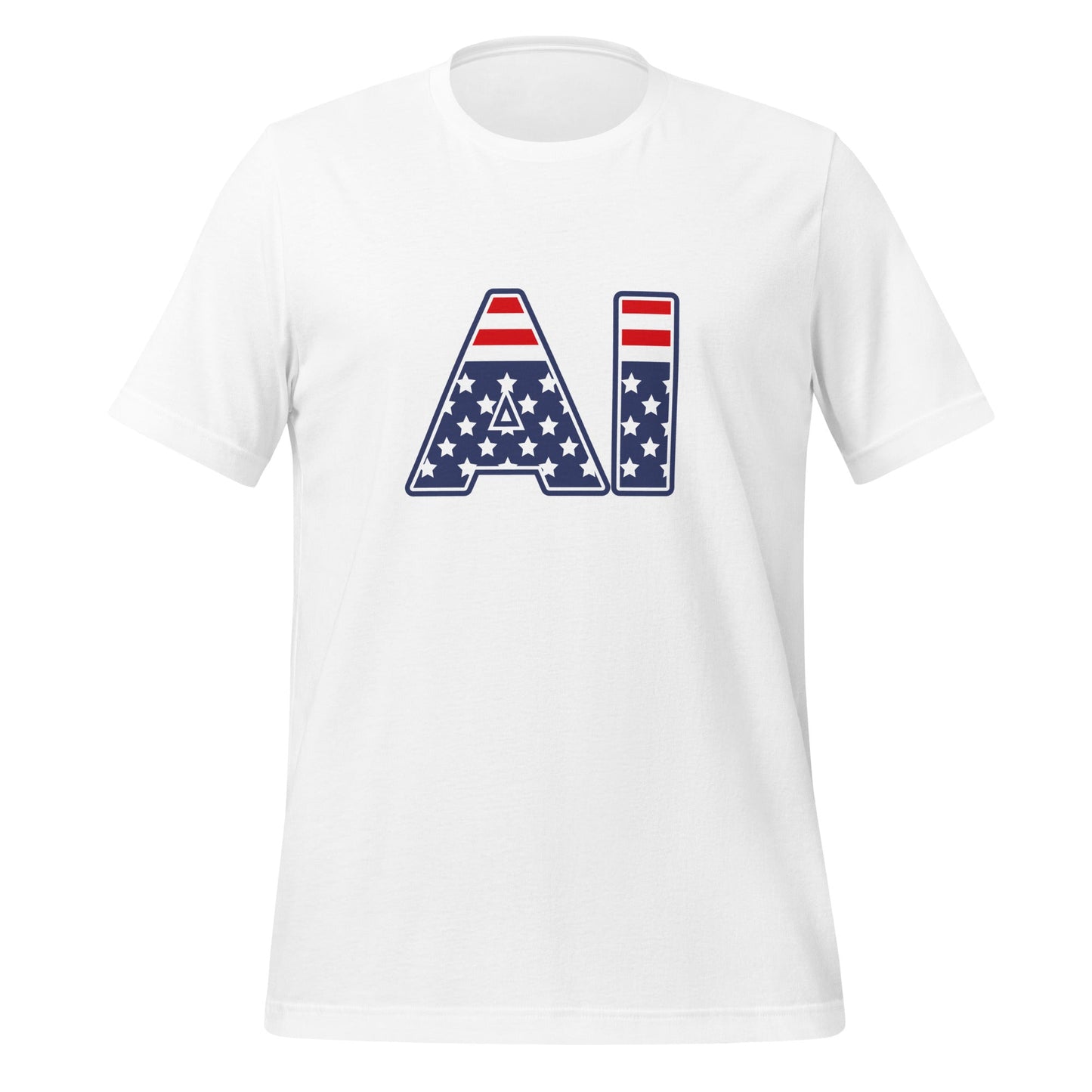Product mockup photo of the AI Stars and Stripes T Shirt (unisex) White / M.