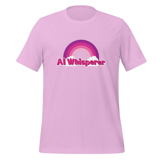 Product mockup photo of the AI Whisperer Pony T Shirt (unisex) Lilac / M.
