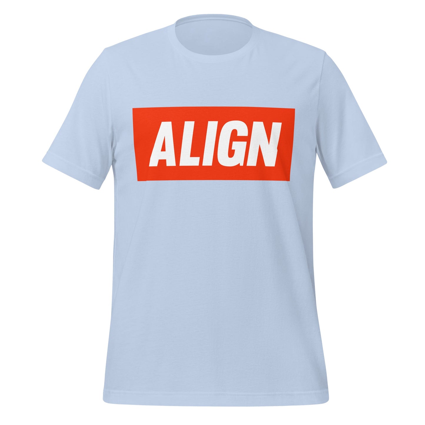 Product mockup photo of the ALIGN T Shirt (unisex) Baby Blue / M.