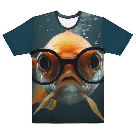All-Over Print Goldfish with Glasses T-Shirt (men) - AI Store