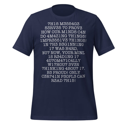 Product mockup photo of the Amazing Human Brain Leet (1337) T Shirt (unisex) Navy / M.