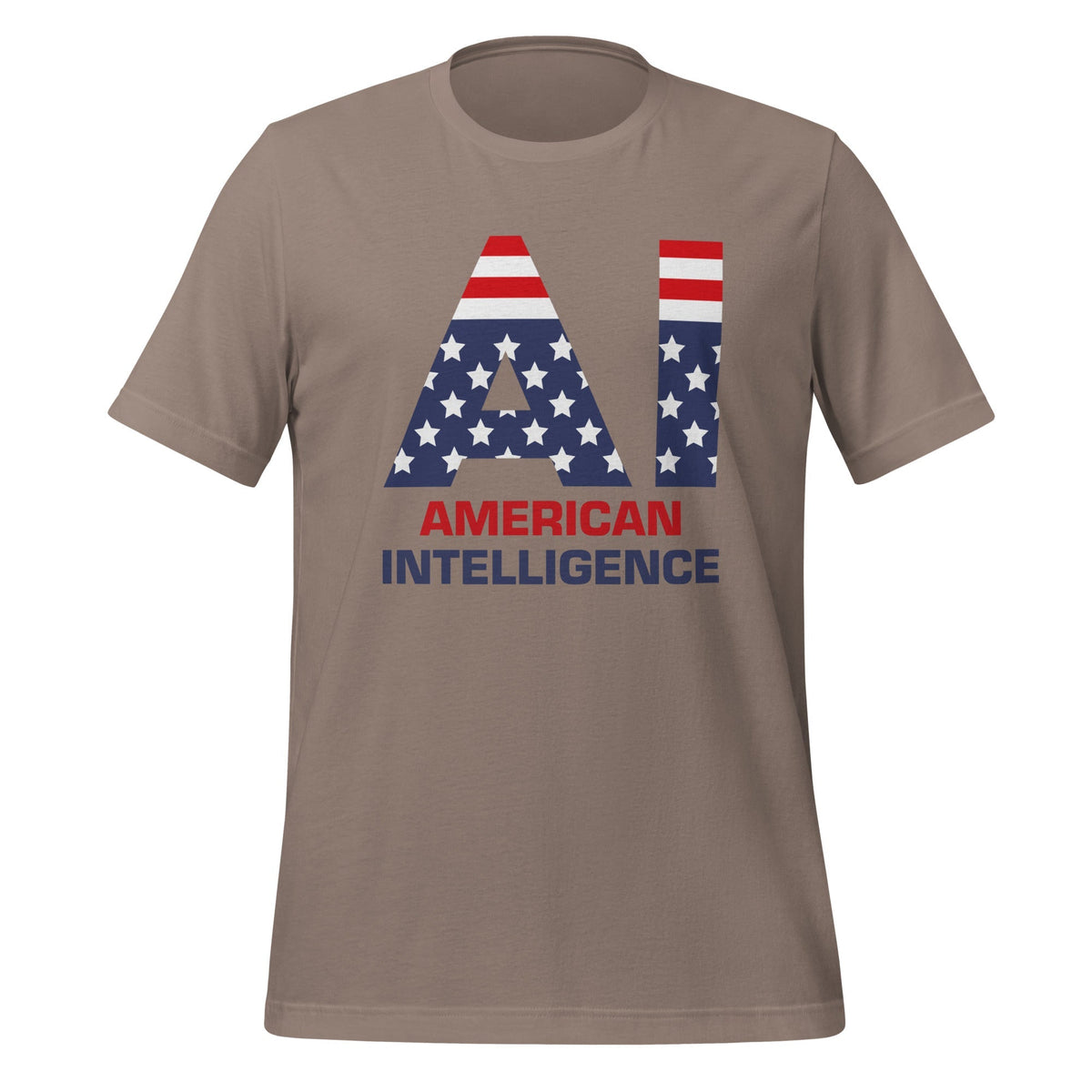 Product mockup photo of the American Intelligence T Shirt (unisex) Pebble / M.