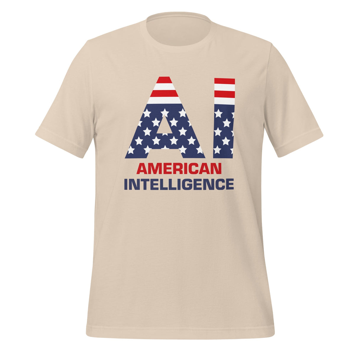 Product mockup photo of the American Intelligence T Shirt (unisex) Soft Cream / M.