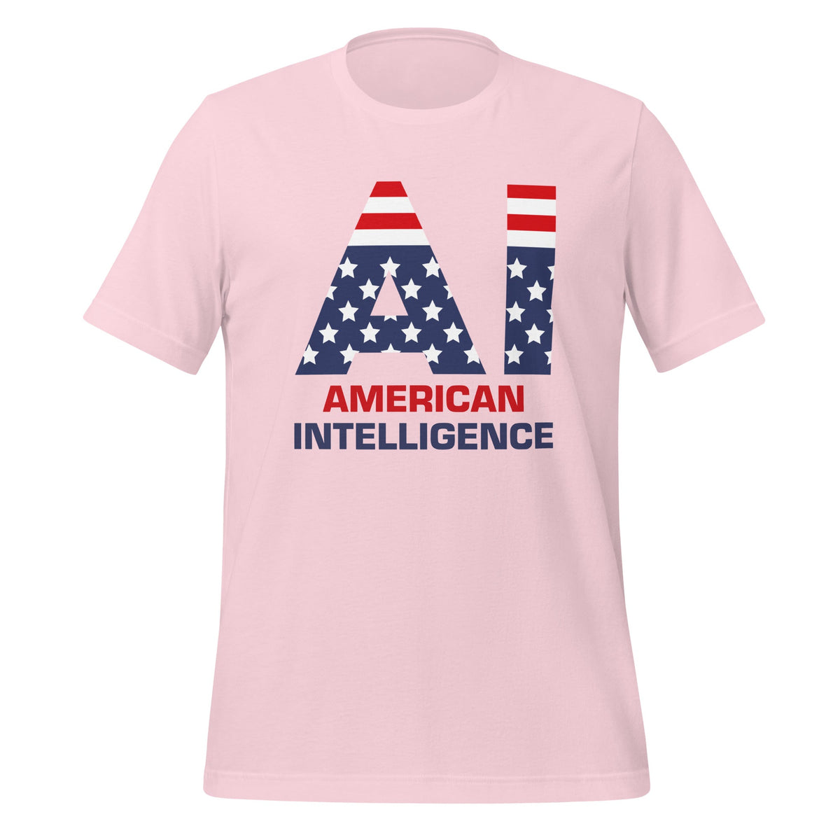 Product mockup photo of the American Intelligence T Shirt (unisex) Soft Pink / M.