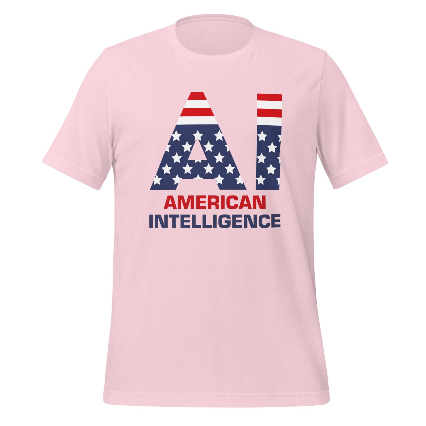 Product mockup photo of the American Intelligence T Shirt (unisex) Soft Pink / M.