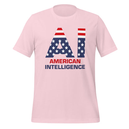 Product mockup photo of the American Intelligence T Shirt (unisex) Soft Pink / M.