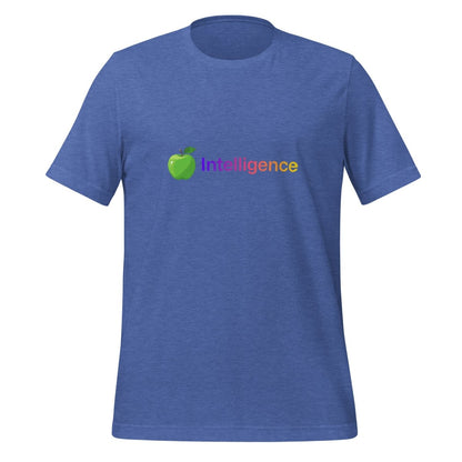 Product mockup photo of the Apple + Intelligence T Shirt (unisex) Heather True Royal / M.