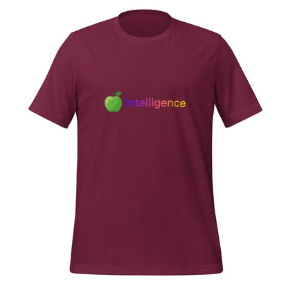 Product mockup photo of the Apple + Intelligence T Shirt (unisex) Maroon / M.
