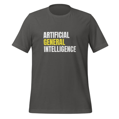 Product mockup photo of the Artificial General Intelligence Stacked (Yellow) T Shirt (unisex) Asphalt / M.