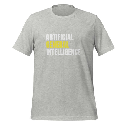 Product mockup photo of the Artificial General Intelligence Stacked (Yellow) T Shirt (unisex) Athletic Heather / M.