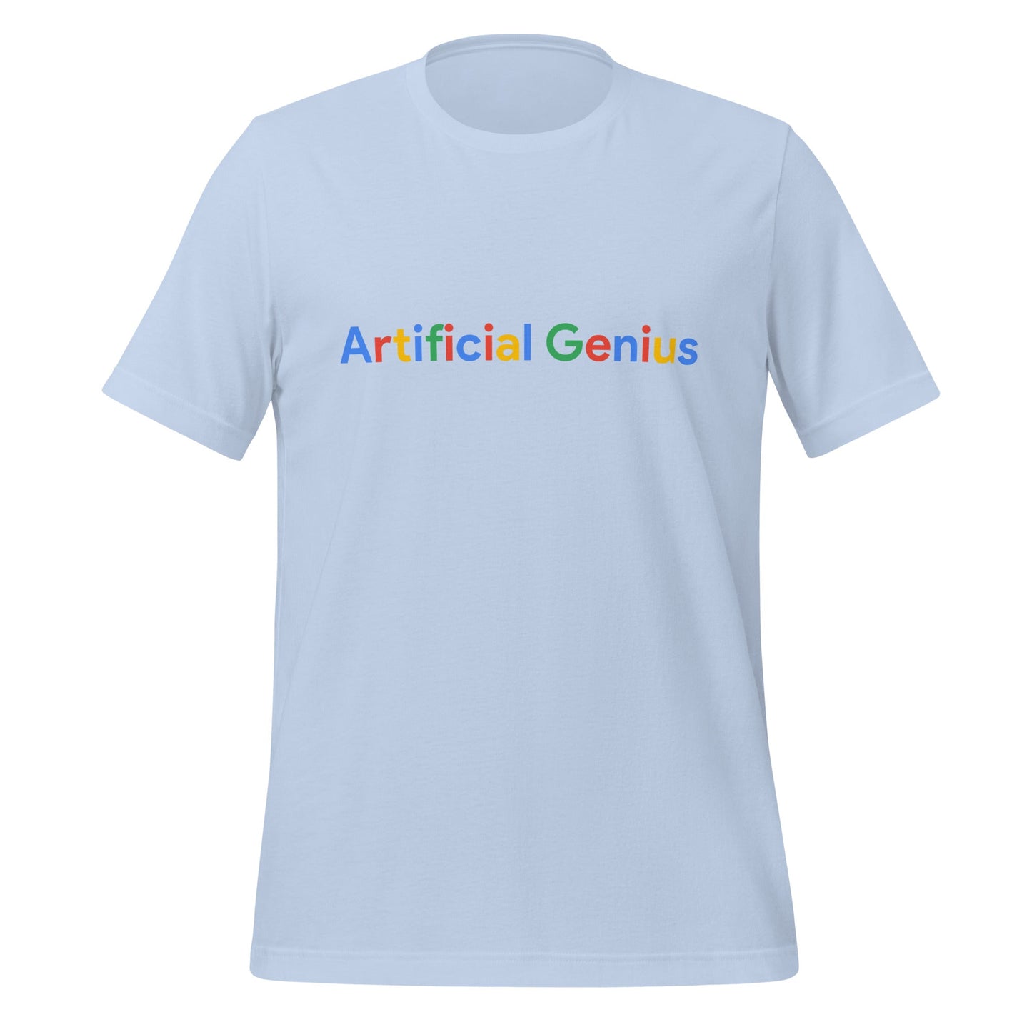 Product mockup photo of the Artificial Genius Search Logo T Shirt (unisex) Baby Blue / M.