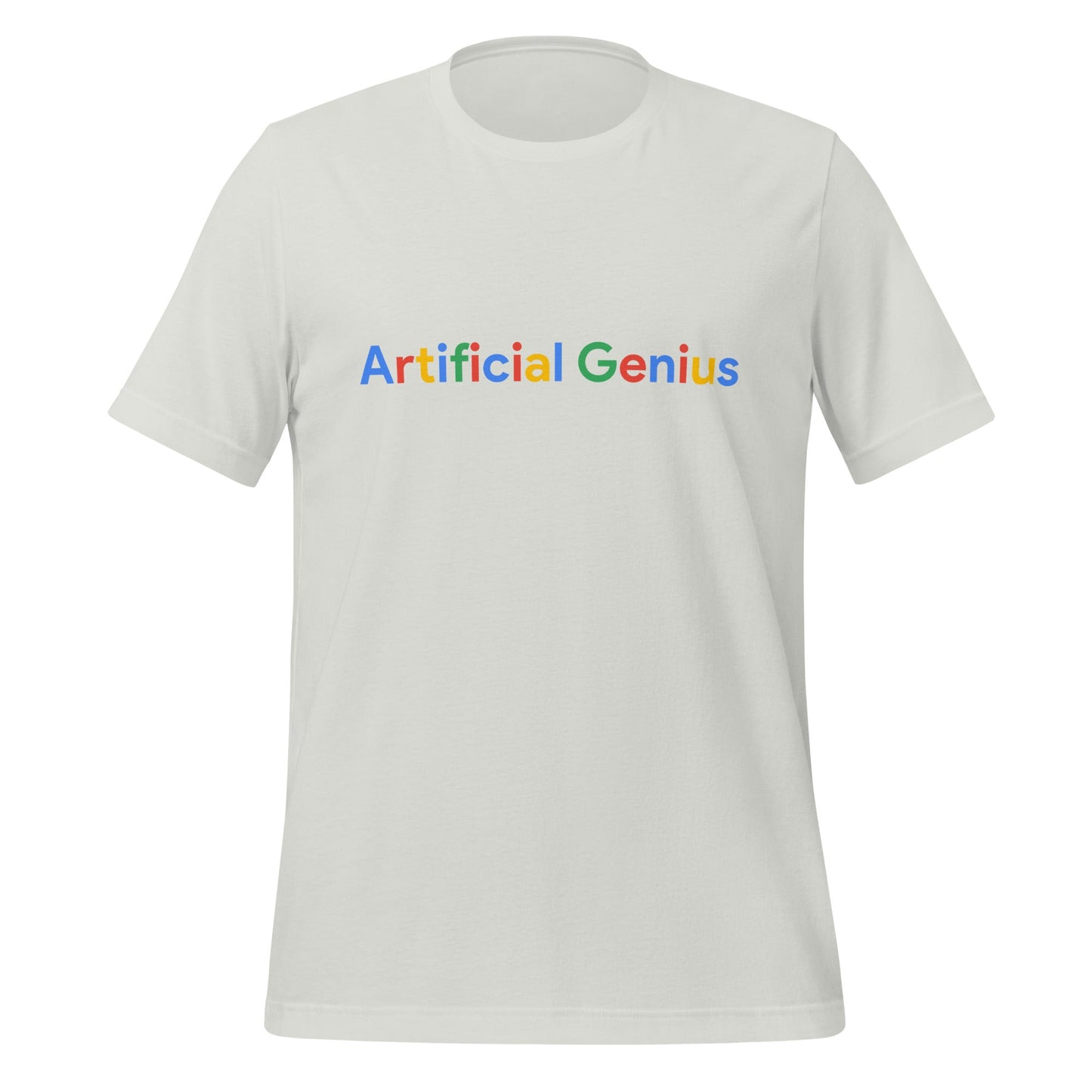 Product mockup photo of the Artificial Genius Search Logo T Shirt (unisex) Silver / M.
