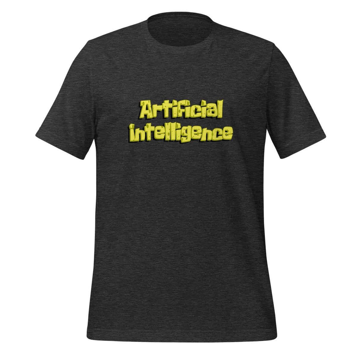 Product mockup photo of the Artificial Intelligence beneath the Sea T Shirt (unisex) Dark Grey Heather / M.