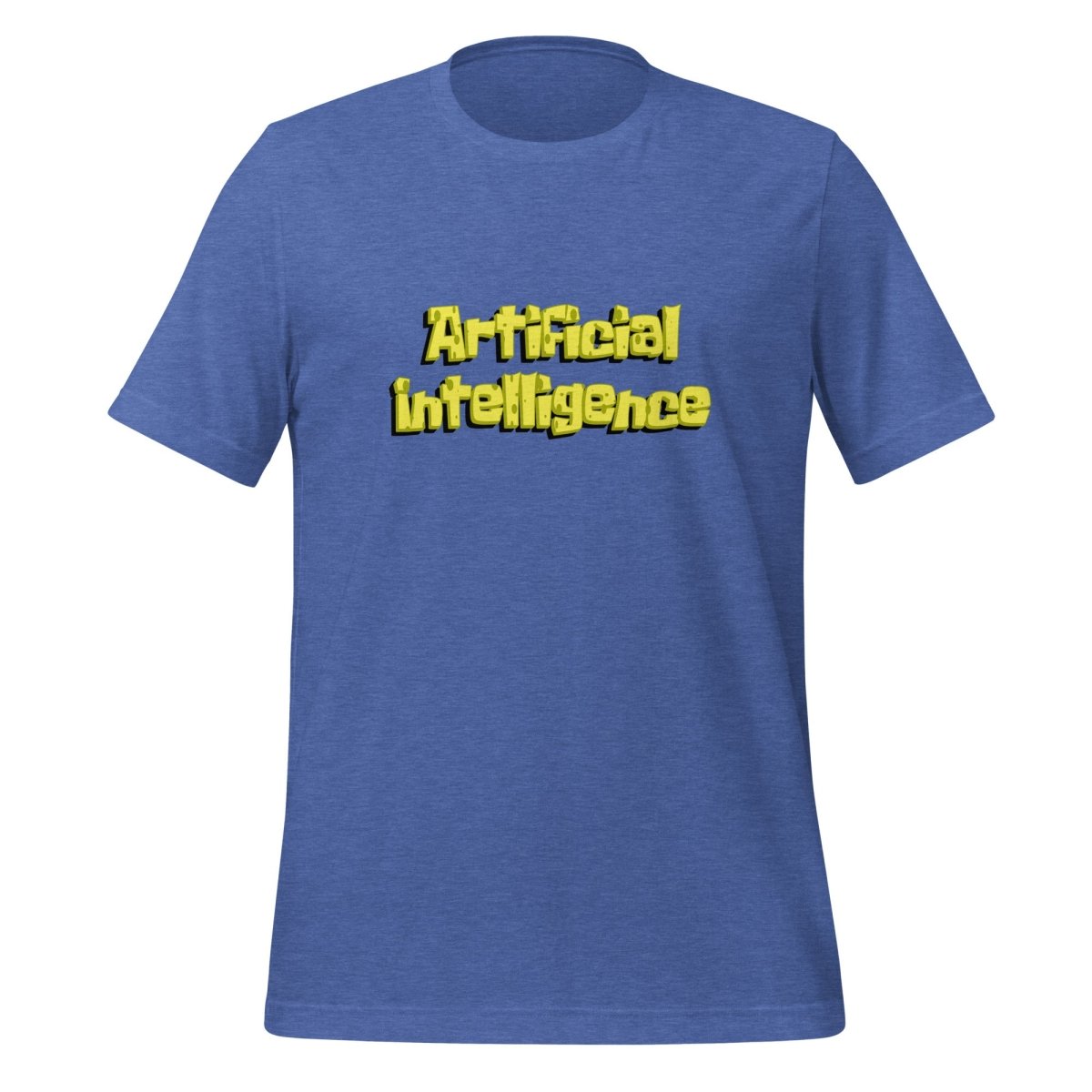 Product mockup photo of the Artificial Intelligence beneath the Sea T Shirt (unisex) Heather True Royal / M.
