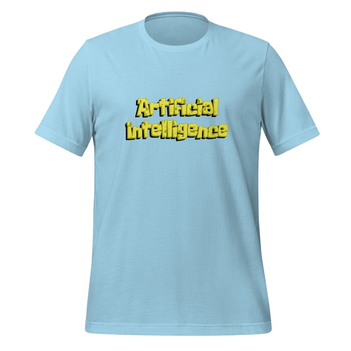 Product mockup photo of the Artificial Intelligence beneath the Sea T Shirt (unisex) Ocean Blue / M.