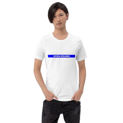 Product mockup photo of the Artificial Intelligence Blue Stripe T Shirt (unisex).