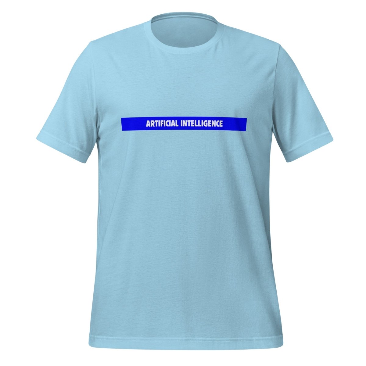 Product mockup photo of the Artificial Intelligence Blue Stripe T Shirt (unisex) Ocean Blue / M.