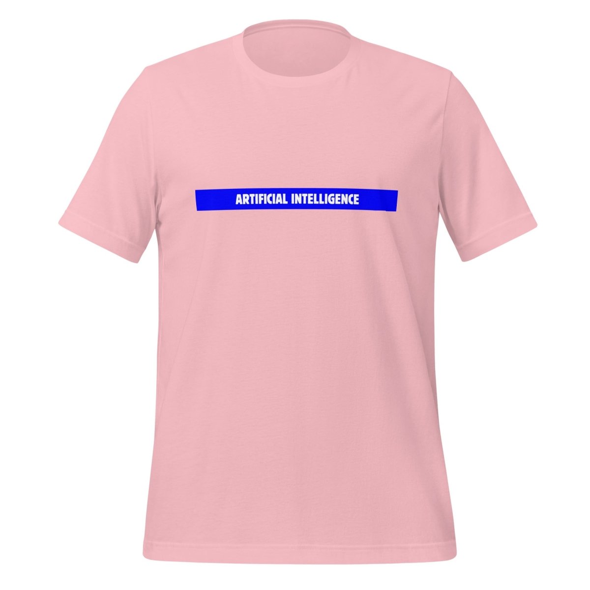 Product mockup photo of the Artificial Intelligence Blue Stripe T Shirt (unisex) Pink / M.