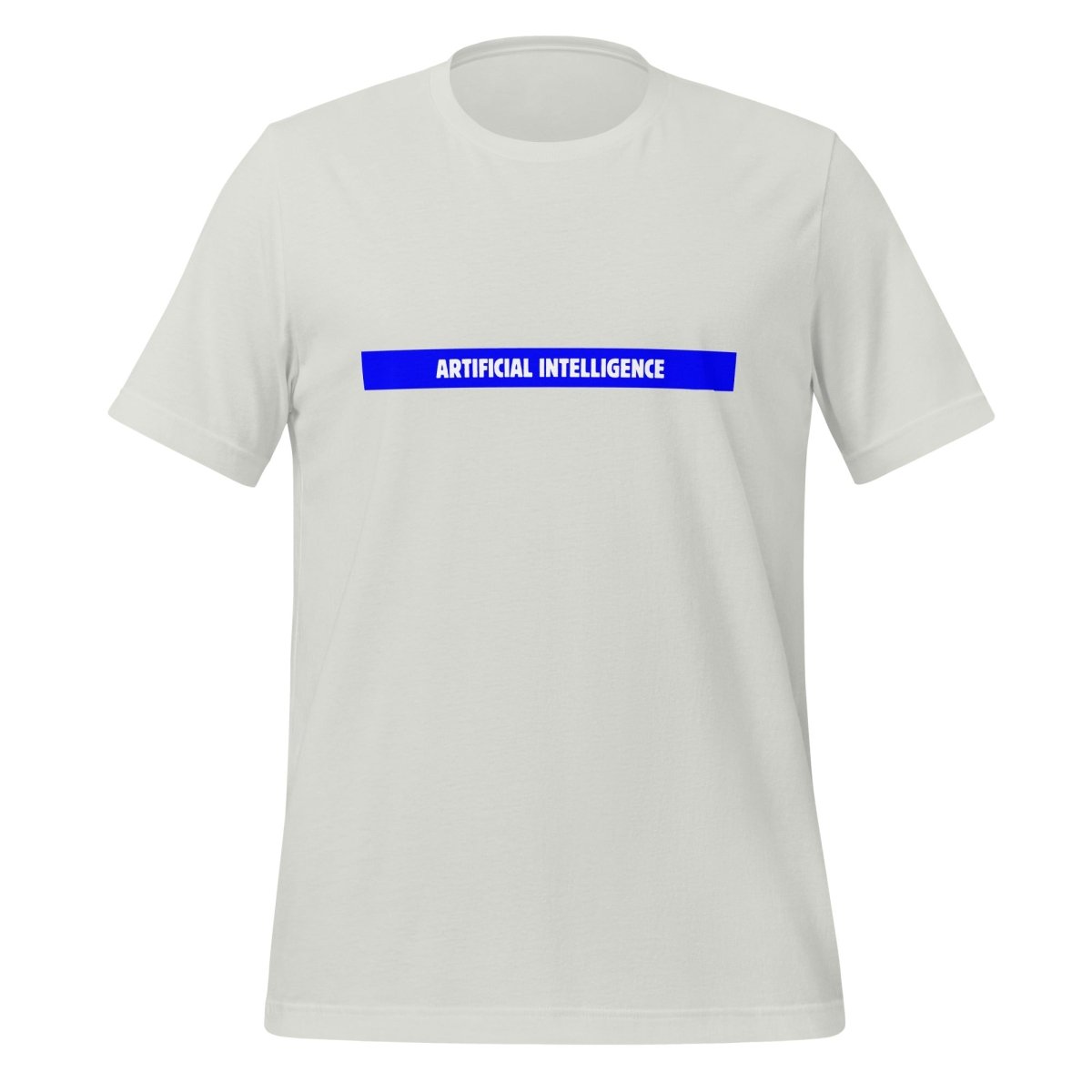 Product mockup photo of the Artificial Intelligence Blue Stripe T Shirt (unisex) Silver / M.