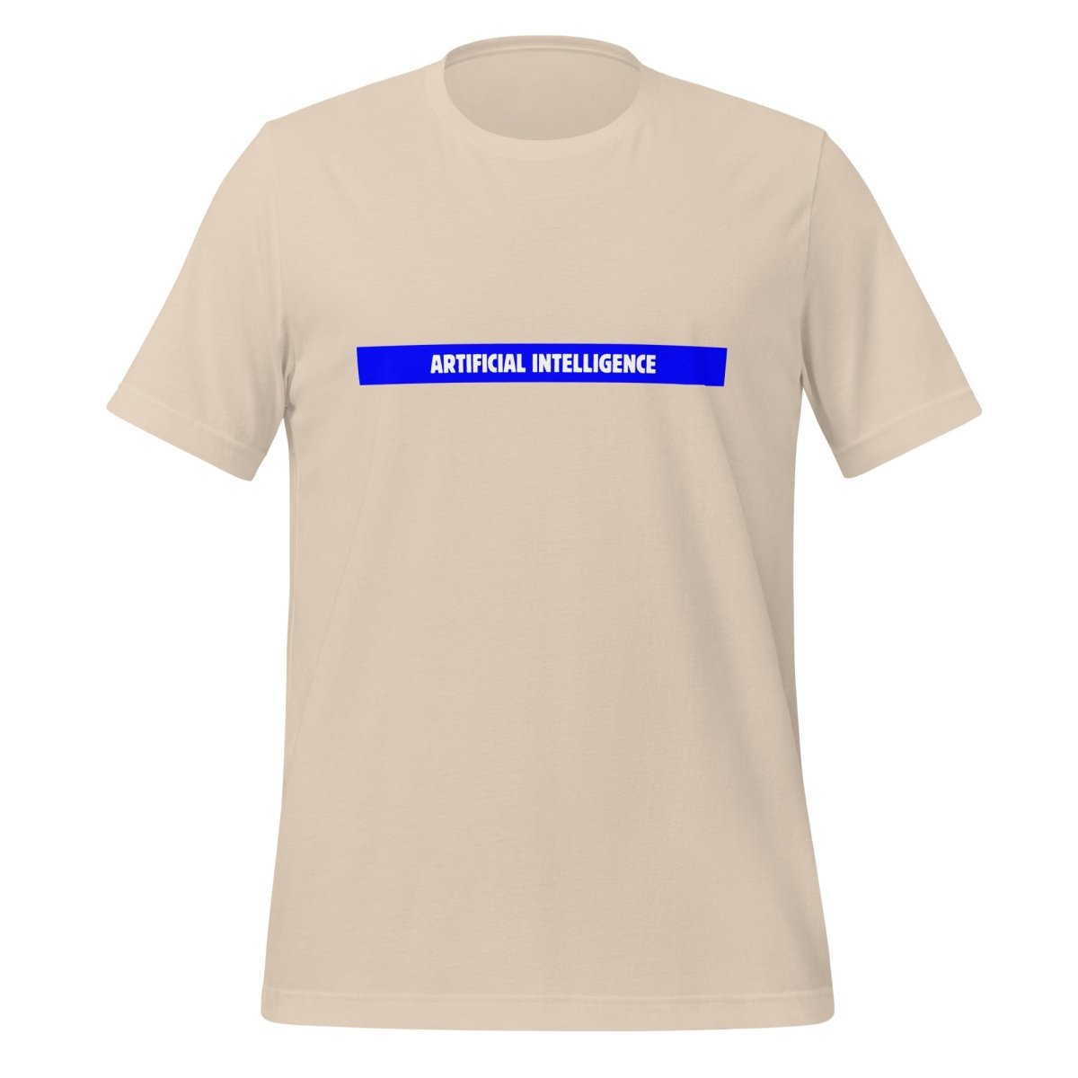Product mockup photo of the Artificial Intelligence Blue Stripe T Shirt (unisex) Soft Cream / M.
