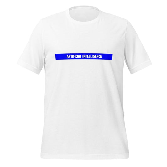 Product mockup photo of the Artificial Intelligence Blue Stripe T Shirt (unisex) White / M.