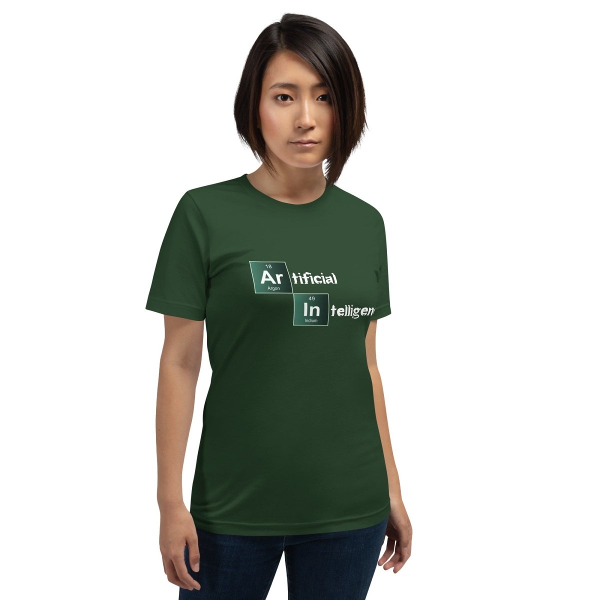 Product mockup photo of the Artificial Intelligence Breaking Bad Style T Shirt (unisex).