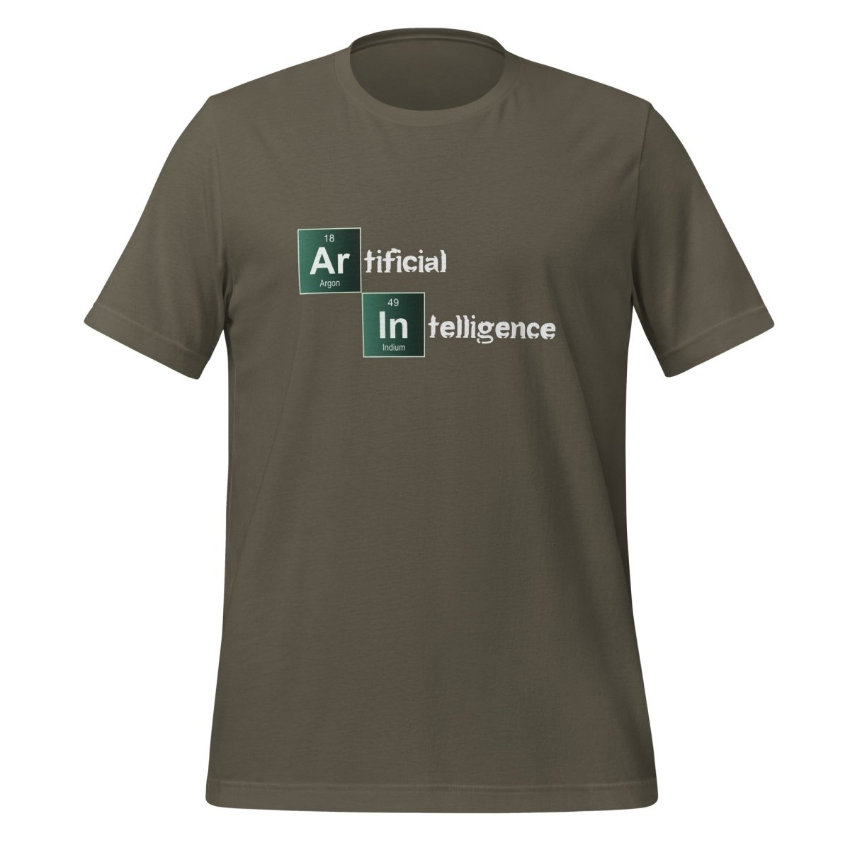 Product mockup photo of the Artificial Intelligence Breaking Bad Style T Shirt (unisex) Army / M.