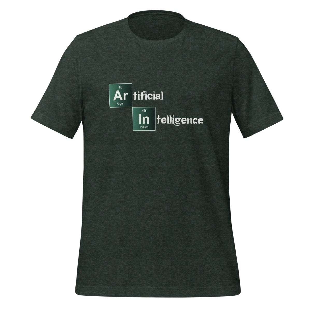 Product mockup photo of the Artificial Intelligence Breaking Bad Style T Shirt (unisex) Heather Forest / M.