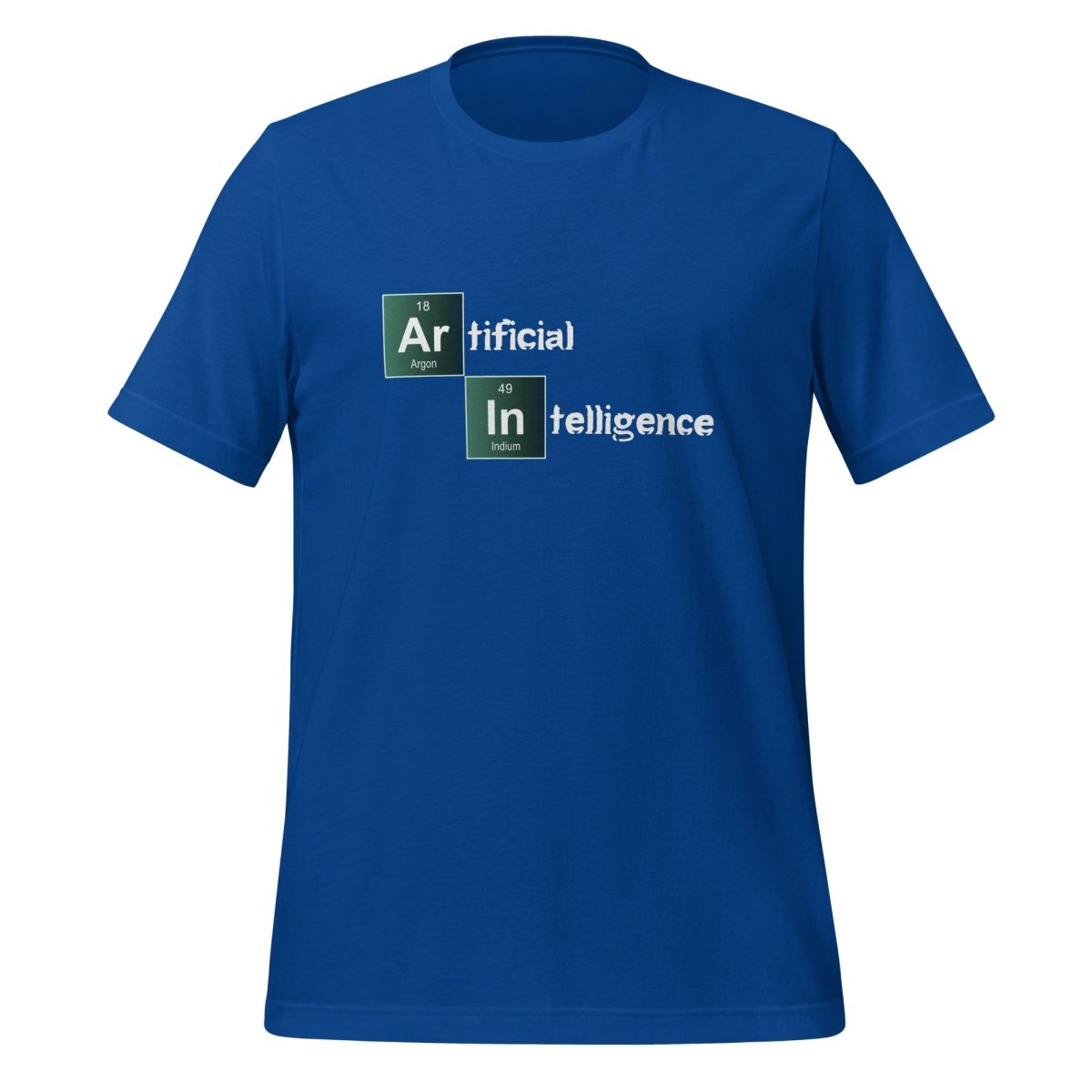 Product mockup photo of the Artificial Intelligence Breaking Bad Style T Shirt (unisex) True Royal / M.