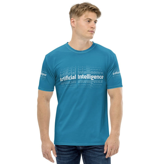 Product mockup photo of the Artificial Intelligence Echoes T Shirt (men).