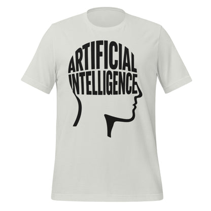 Product mockup photo of the Artificial Intelligence Intelligence Word Form T Shirt (unisex) Silver / M.