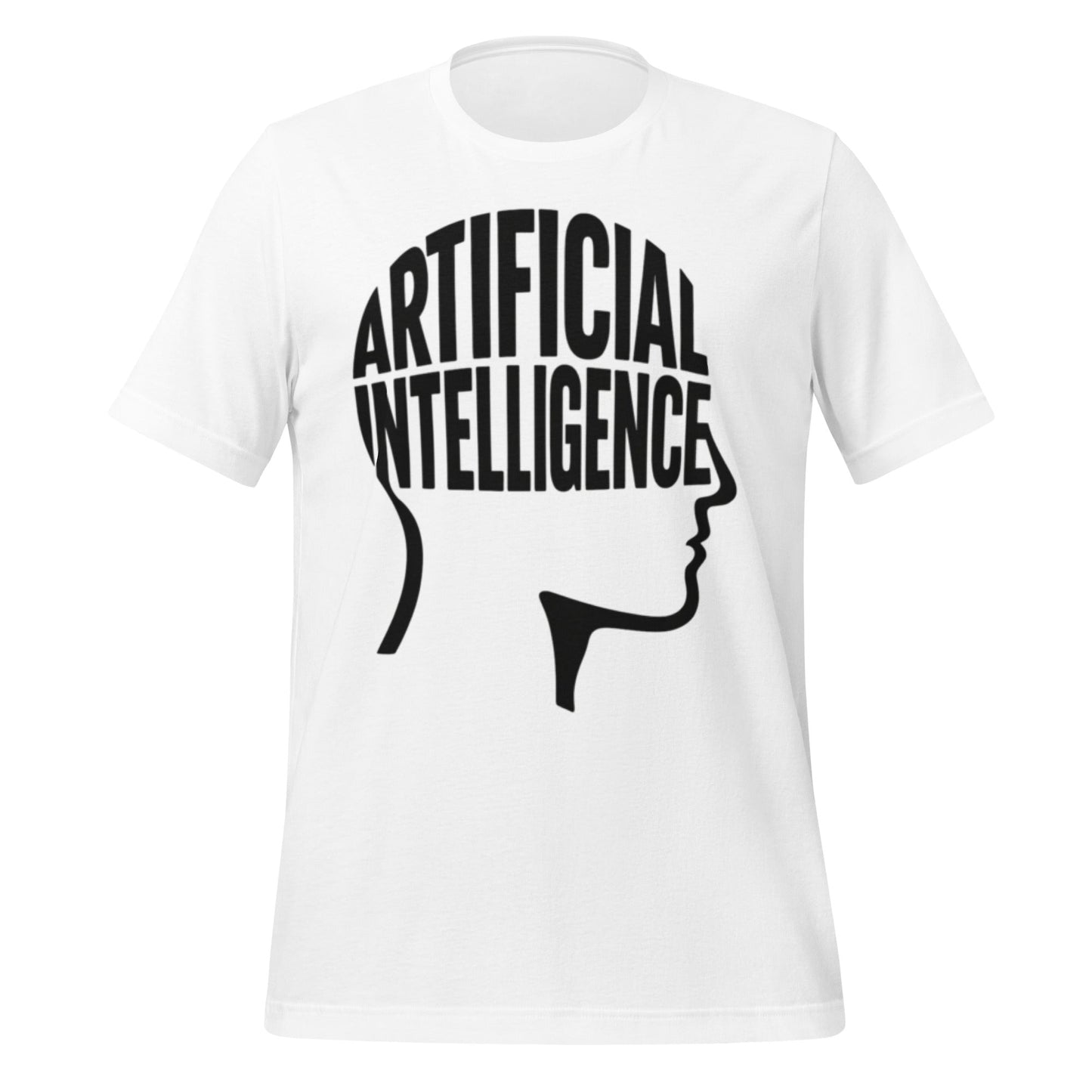 Product mockup photo of the Artificial Intelligence Intelligence Word Form T Shirt (unisex) White / M.