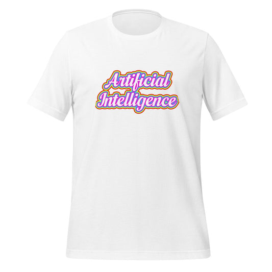 Product mockup photo of the Artificial Intelligence Pride T Shirt (unisex) White / M.