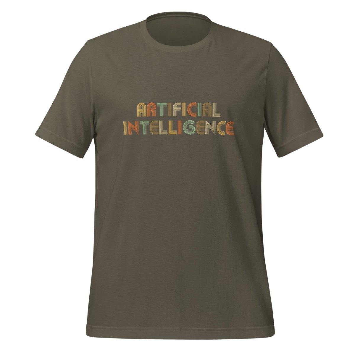 Product mockup photo of the Artificial Intelligence Retro Look T Shirt (unisex) Army / M.