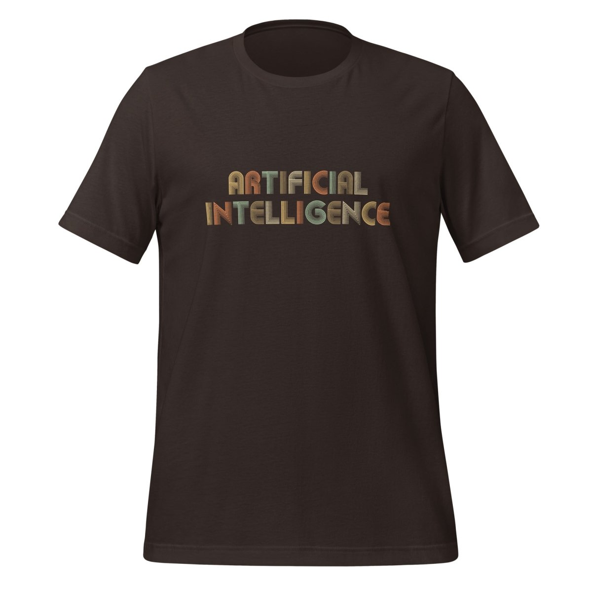 Product mockup photo of the Artificial Intelligence Retro Look T Shirt (unisex) Brown / M.