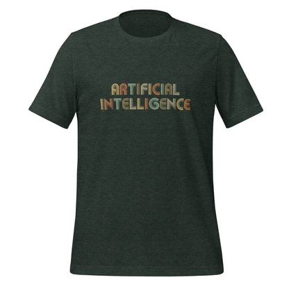 Product mockup photo of the Artificial Intelligence Retro Look T Shirt (unisex) Heather Forest / M.
