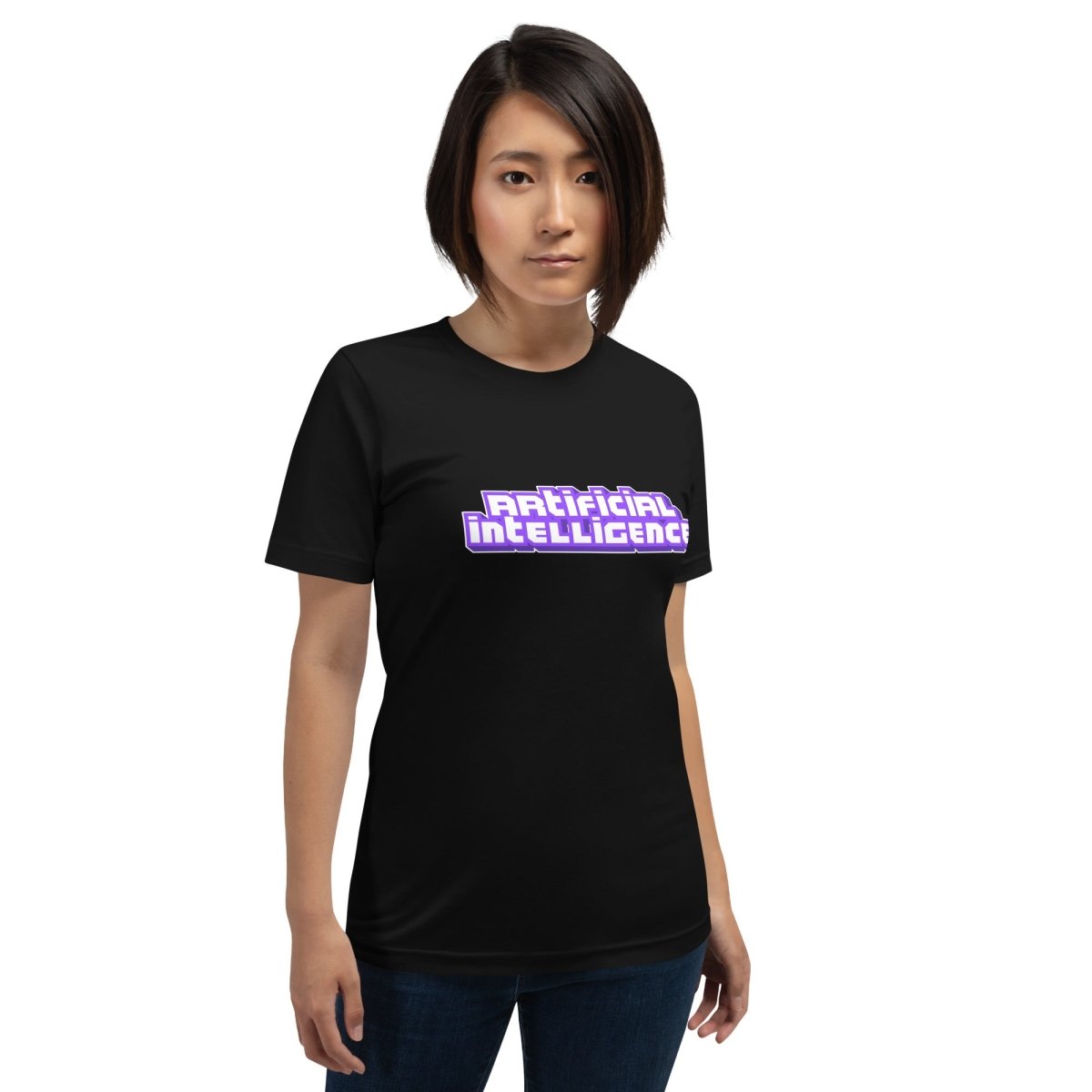 Product mockup photo of the Artificial Intelligence Streamer T Shirt (unisex).