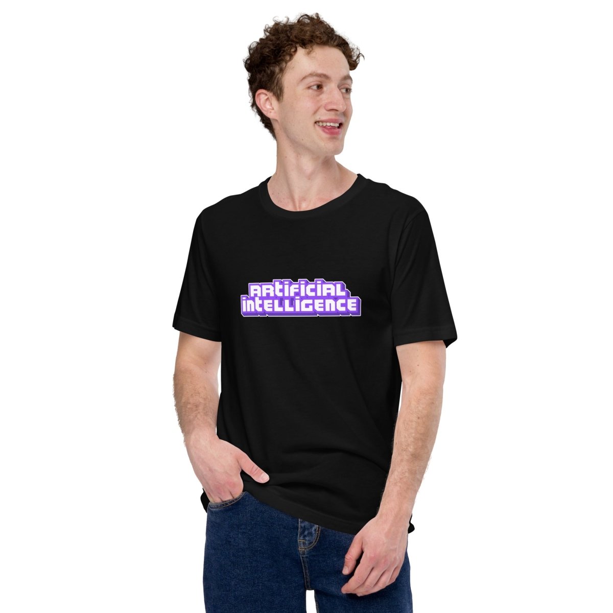 Product mockup photo of the Artificial Intelligence Streamer T Shirt (unisex).