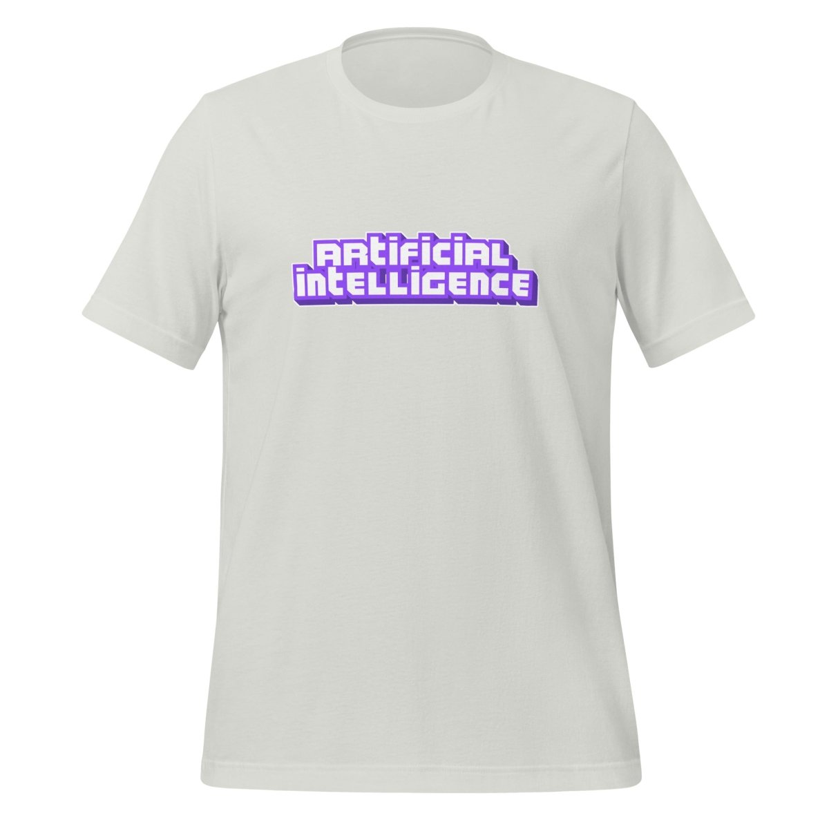 Product mockup photo of the Artificial Intelligence Streamer T Shirt (unisex) Silver / M.