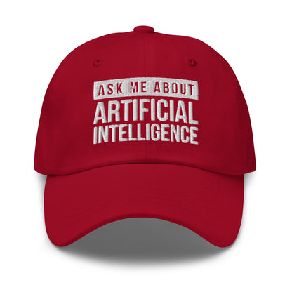 Image of the Ask Me About Artificial Intelligence Cap Cranberry.