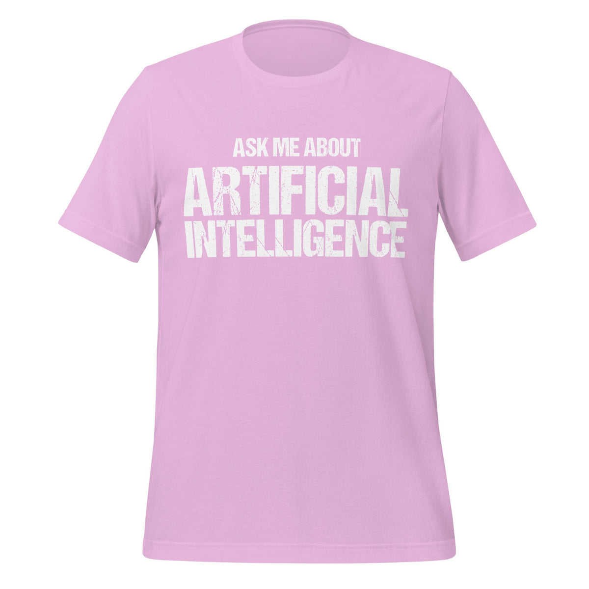 Mockup image of the Ask Me About Artificial Intelligence T-Shirt (unisex) Lilac / M.