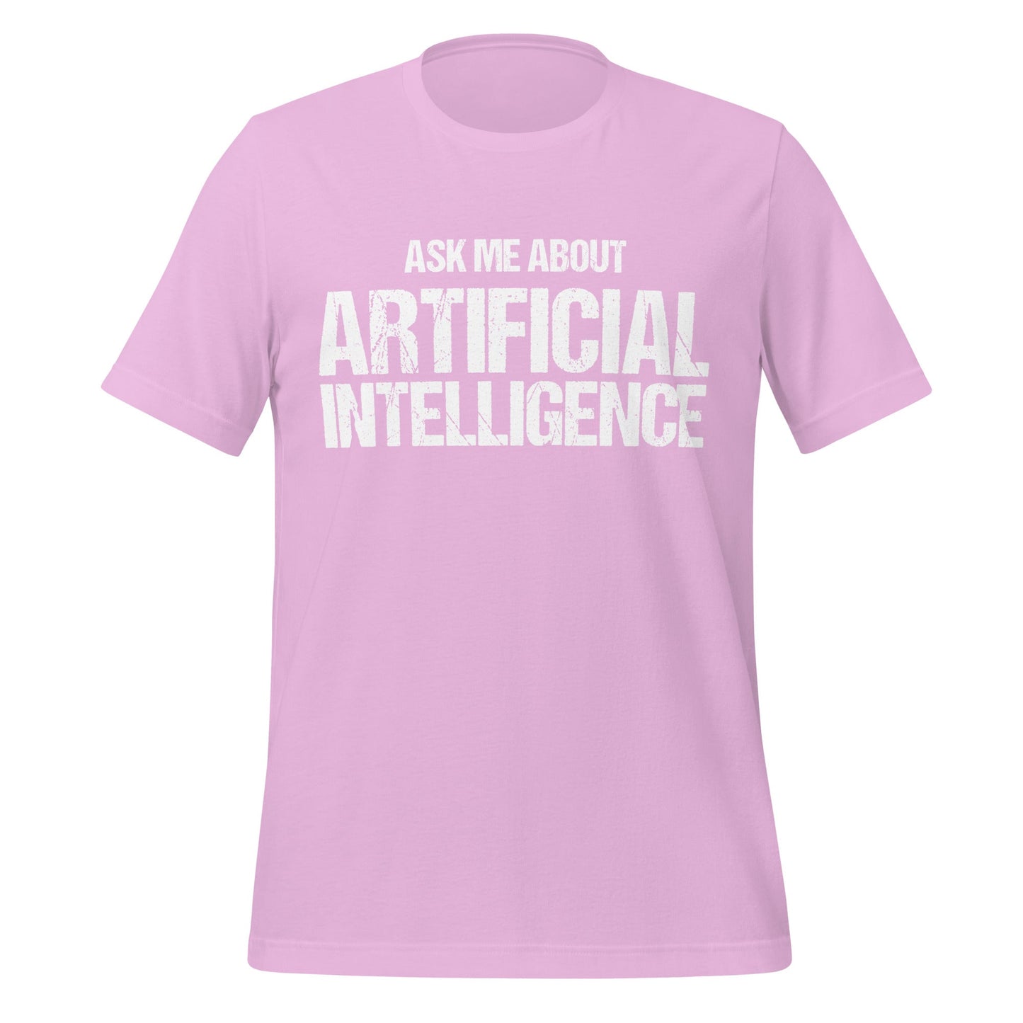 Mockup image of the Ask Me About Artificial Intelligence T-Shirt (unisex) Lilac / M.
