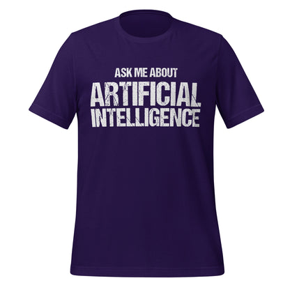 Mockup image of the Ask Me About Artificial Intelligence T-Shirt (unisex) Team Purple / M.