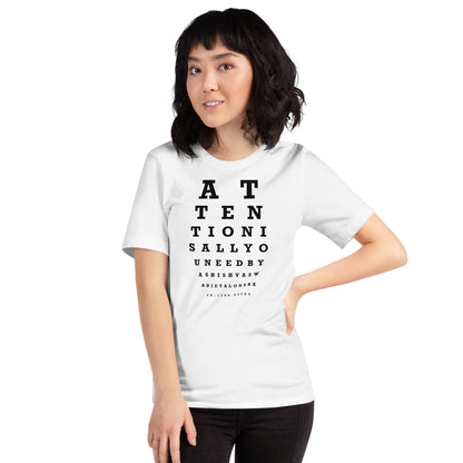Image of the Attention Is All You Need Eye Sight Test T-Shirt (unisex).