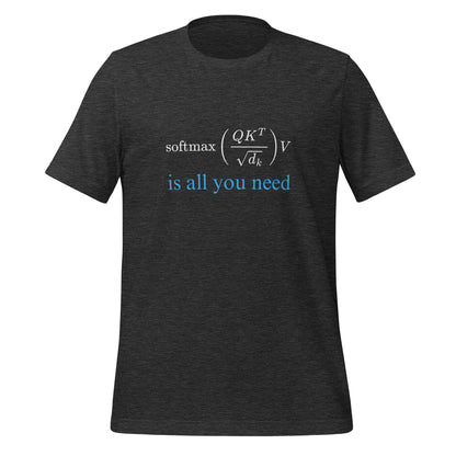 Mockup image of the Attention is All You Need in Blue T-Shirt (unisex) Dark Grey Heather / M.