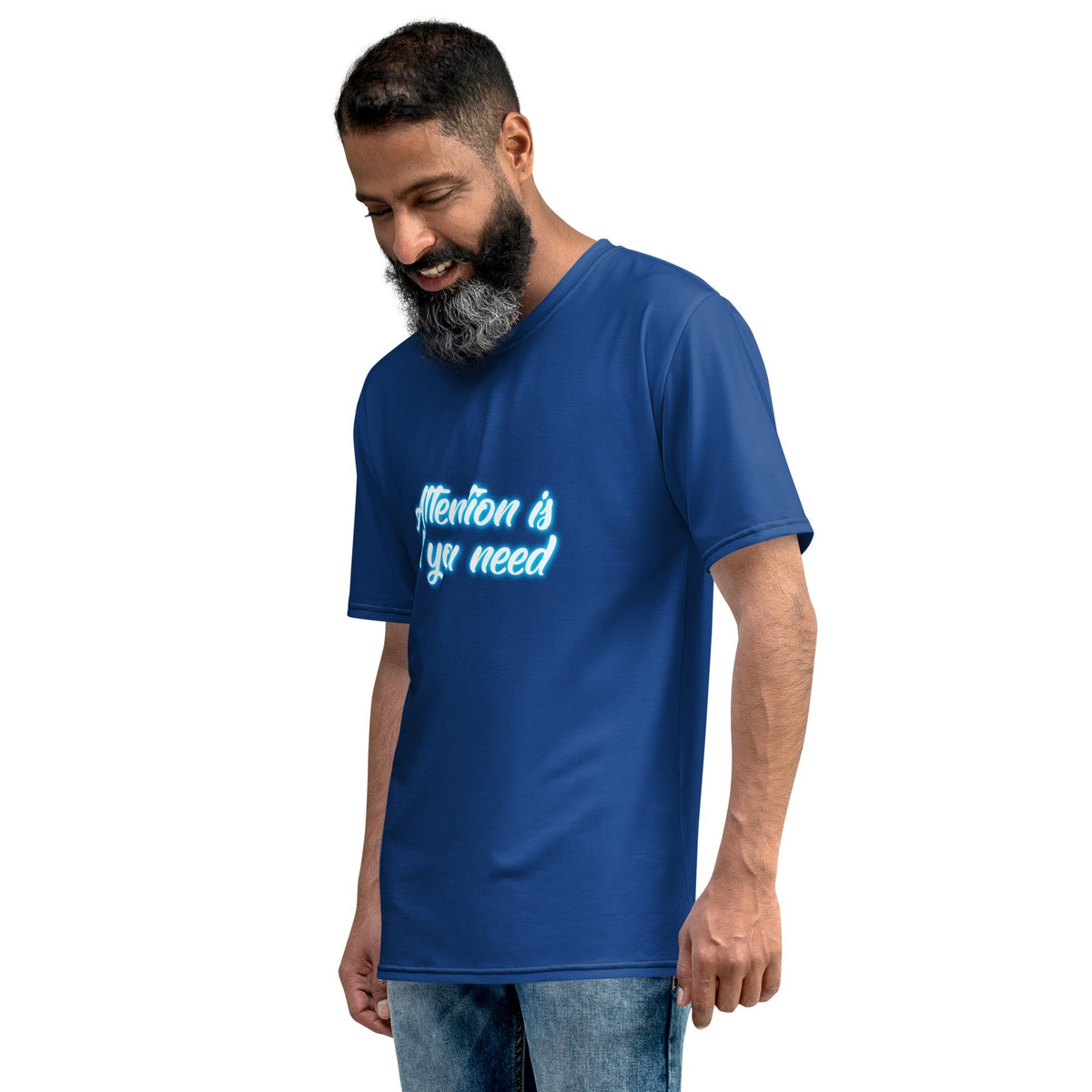 Product mockup photo of the Attention is all you need Neon T Shirt (men).