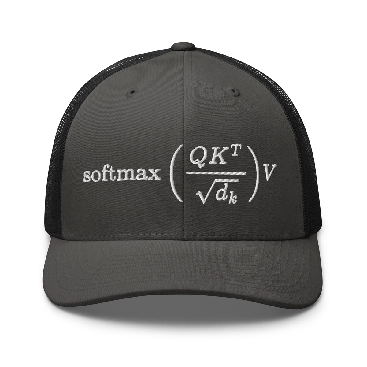 Image of the Attention is All You Need Trucker Cap Charcoal/ Black.