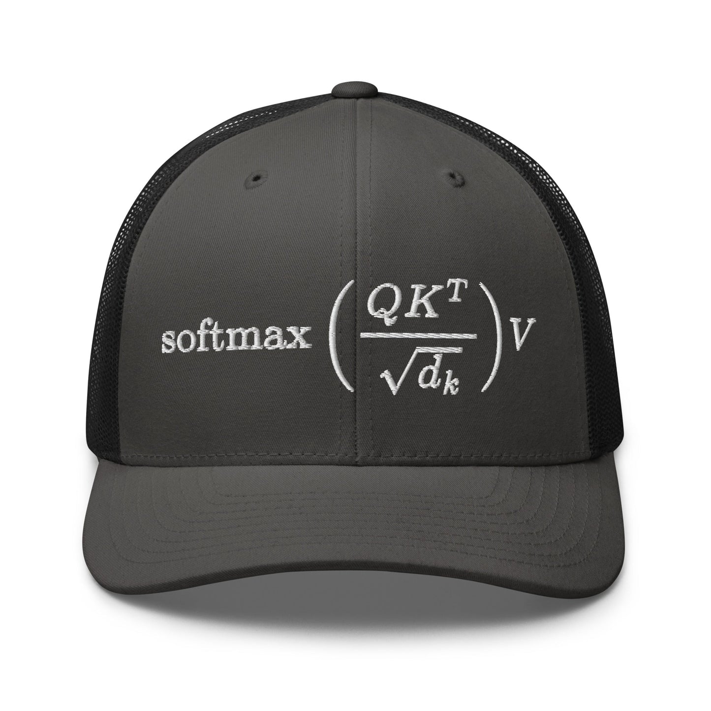 Image of the Attention is All You Need Trucker Cap Charcoal/ Black.