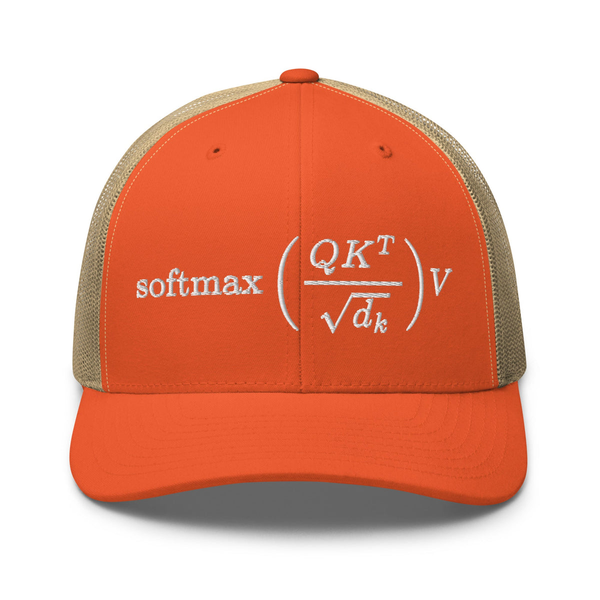 Image of the Attention is All You Need Trucker Cap Rustic Orange/ Khaki.