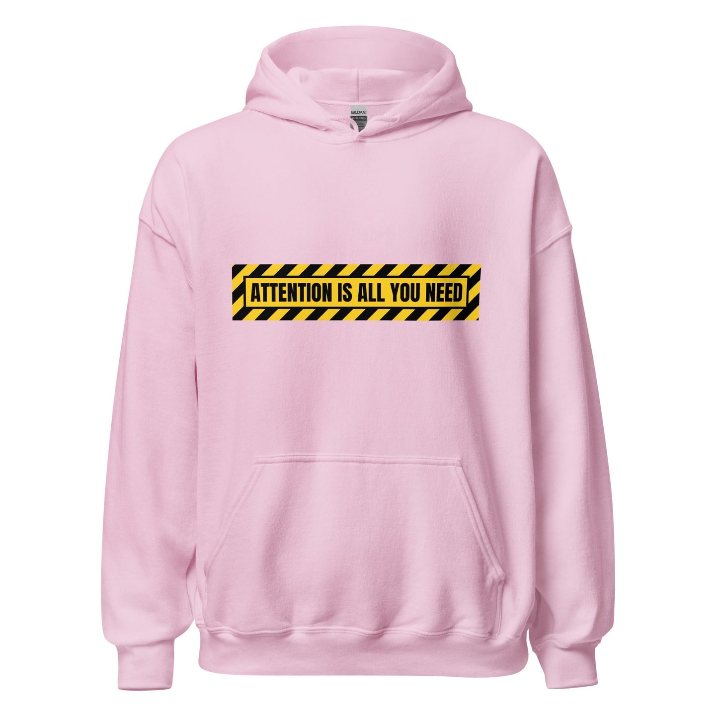 Image of the ATTENTION IS ALL YOU NEED Warning Hoodie (unisex) Light Pink / M.